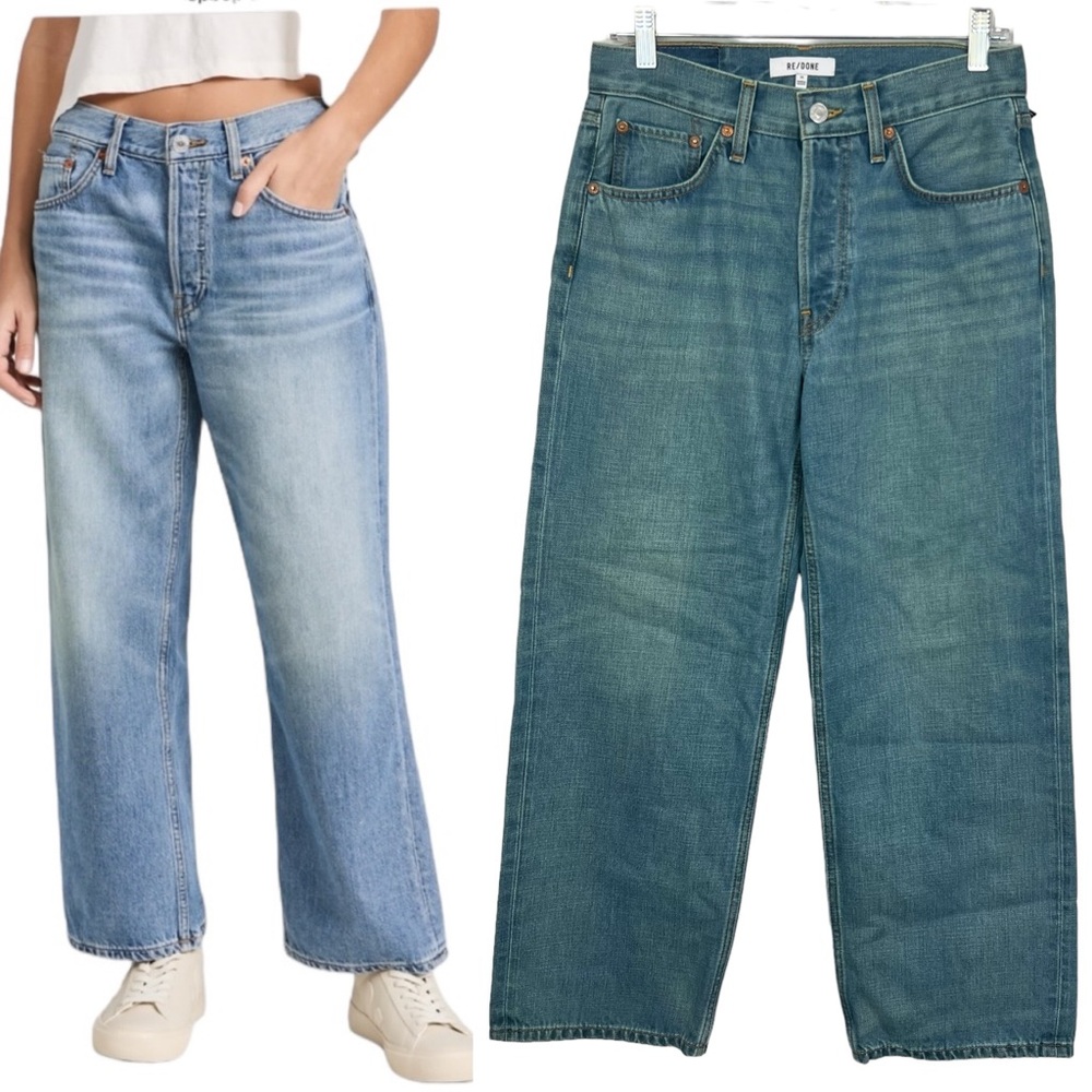 Re/Done Loose Crop Jeans in Positano Medium Blue sz 25 Wide Leg Recycled